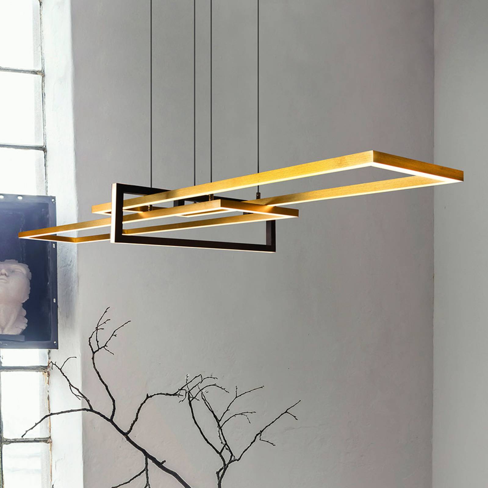 foto del prodotto trio lighting lampada a sospensione salinas led, colore ottone, metallo, lunghezza 110 cm
