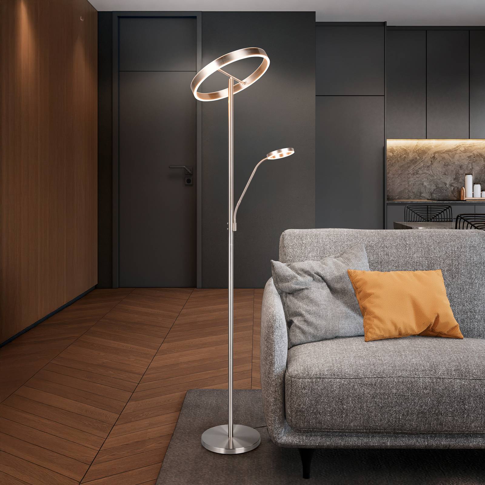 foto del prodotto trio lighting lampada led da pavimento willis, nichel, altezza 180 cm, metallo cct dimmer
