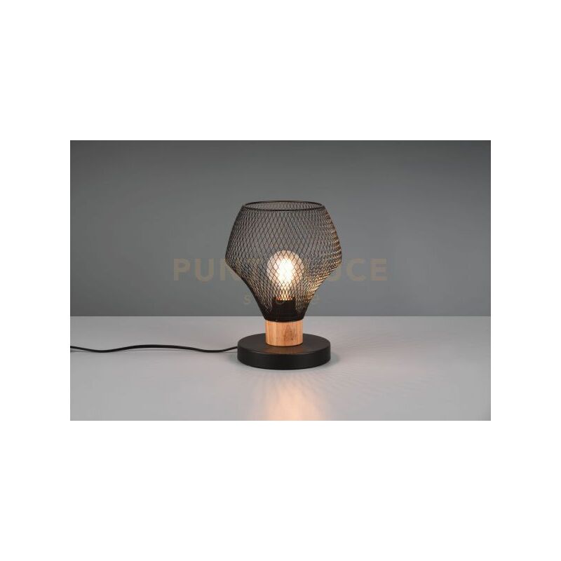 foto del prodotto trio lighting lampada valeria con particolare legno naturale h.25cm metallo gabbia nera r51281032