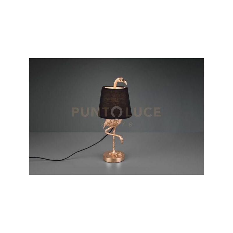 foto del prodotto trio lighting lola lampada da tavolo fenicottero oro con paralume nero h. 42cm 1 luce e14