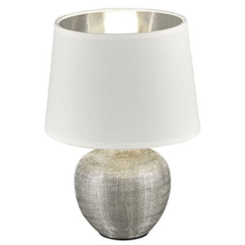 foto del prodotto trio lighting - luxor lampada tavolo base ceramica argento e paralume bianco interno argento h. 26cm d. 18cmbattacco e14