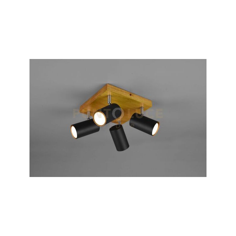 foto del prodotto trio lighting marley plafoniera 4 spots cil. neri base legno naturale l. 22cm attacco gu10