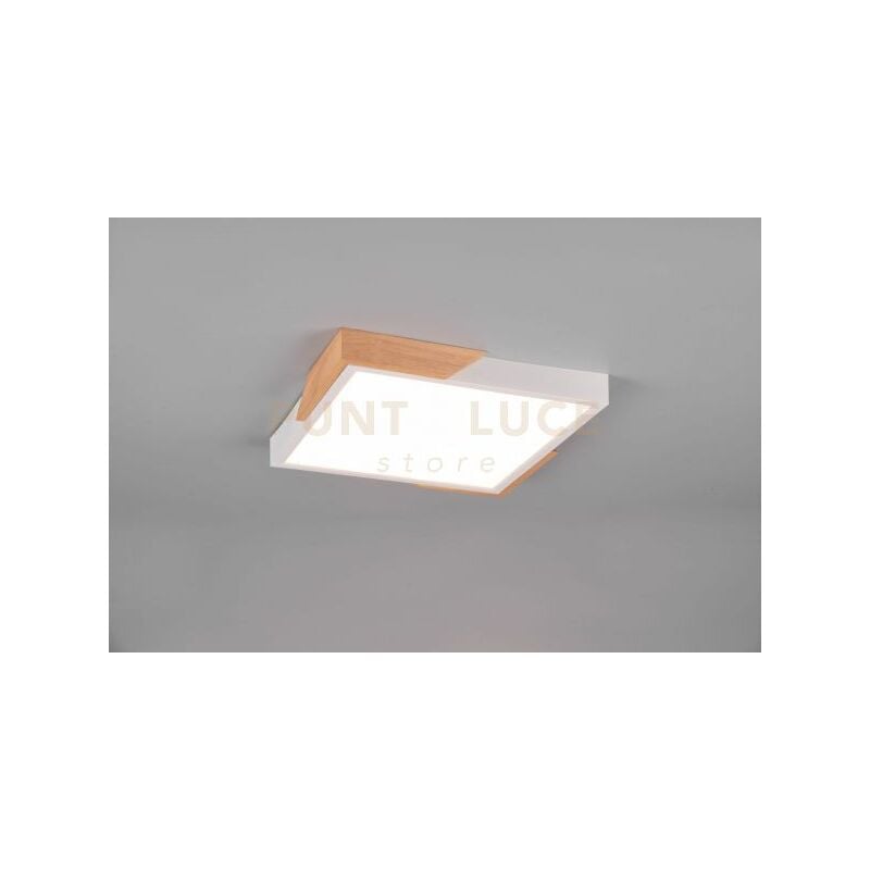foto del prodotto trio lighting meta plafoniera led 20w 2400lm, 3000k quadrata bordo bianco e legno naturale con funzione di regolazione intensita con normale