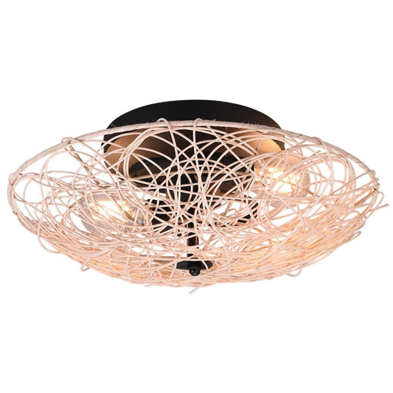 foto del prodotto trio lighting - plafoniera lovis 2x e27 - 40w - finitura naturale con reticolo in rattan