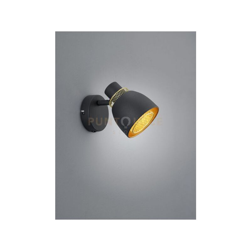 foto del prodotto trio lighting punch spot singolo orientabile metallo nero e oro h. 14cm 1 luce attacco e14