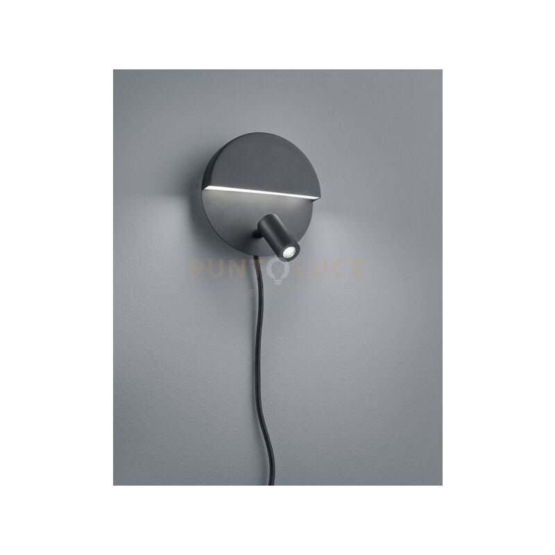 foto del prodotto trio mario applique tonda led 2,3w 200lm 6w 600lm, 3000k doppia emissione con faretto orientabile nero opaco con interruttore e doppia accensione