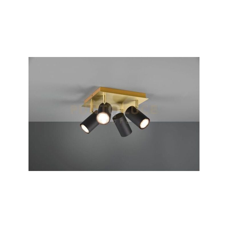foto del prodotto trio marley plafoniera quadrata base oro 4 spots cilindri nero 24x24cm 4 luci attacco gu10