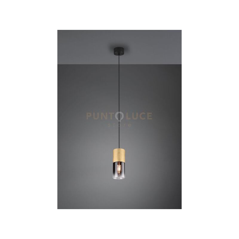 foto del prodotto trio robin sospensione cilindro metallo ottone satinato e vetro fume e trasparente d. 10cm 1 luce attacco e27