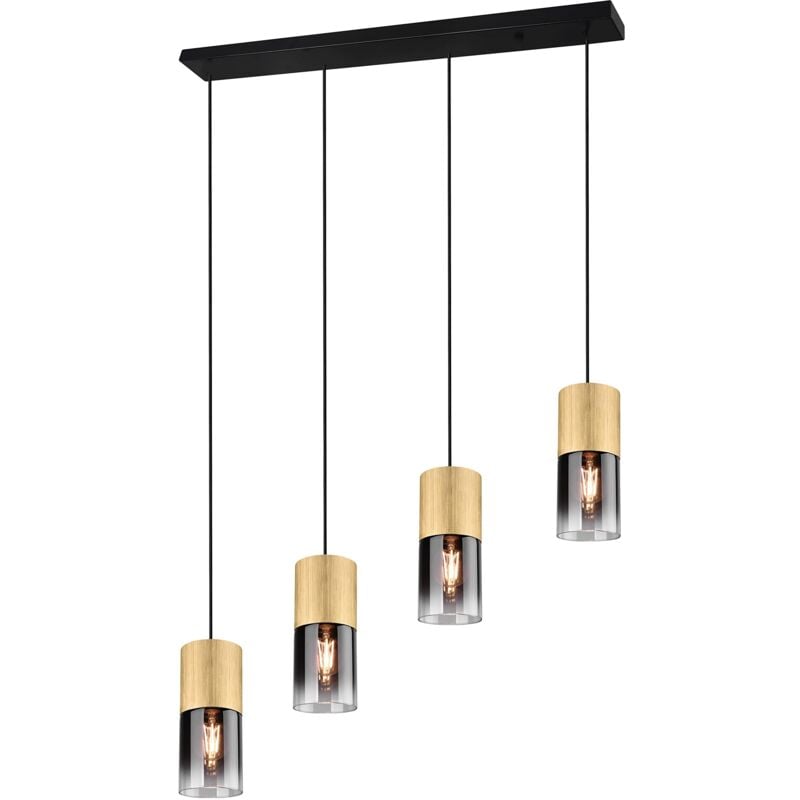 foto del prodotto trio sospensione, robin 4xe27, max.28,0 w vetro, fum , finitura metallo, ottone satinato l 80,5cm, a 150,0cm, 10,0cm ip20,senza
