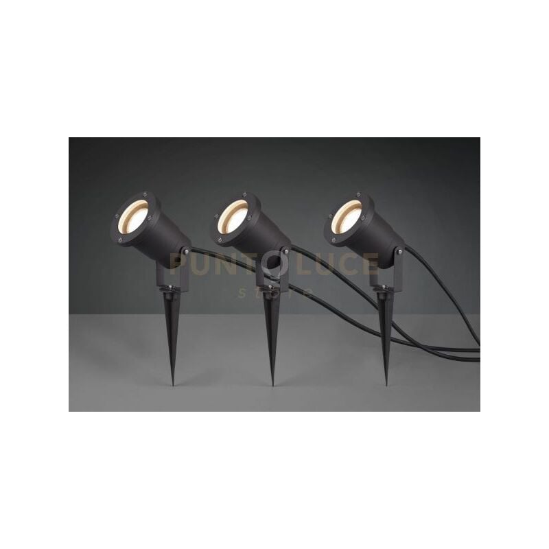foto del prodotto trio ubangi kit 3 fari attacco gu10 da esterno con picchetto fusione di alluminio antracite ip54 cavo 5 metri 2x3 metri