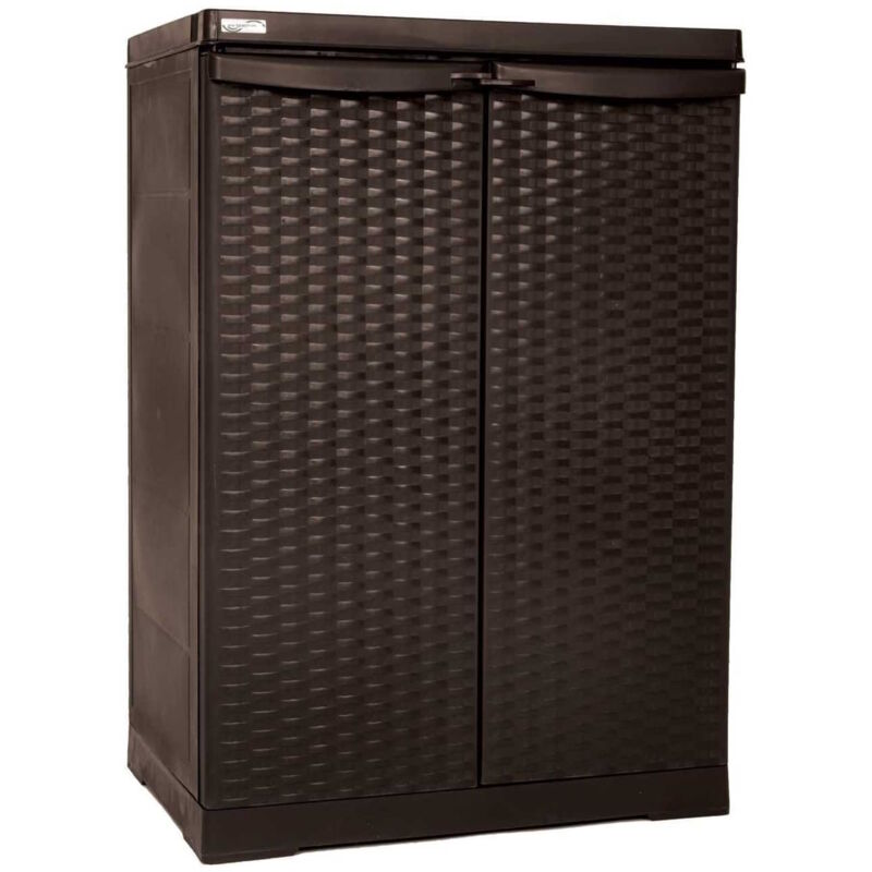 foto del prodotto trioplast - mobiletto da esterno resina effetto rattan marrone weng 3 ripiani altezza 91cm