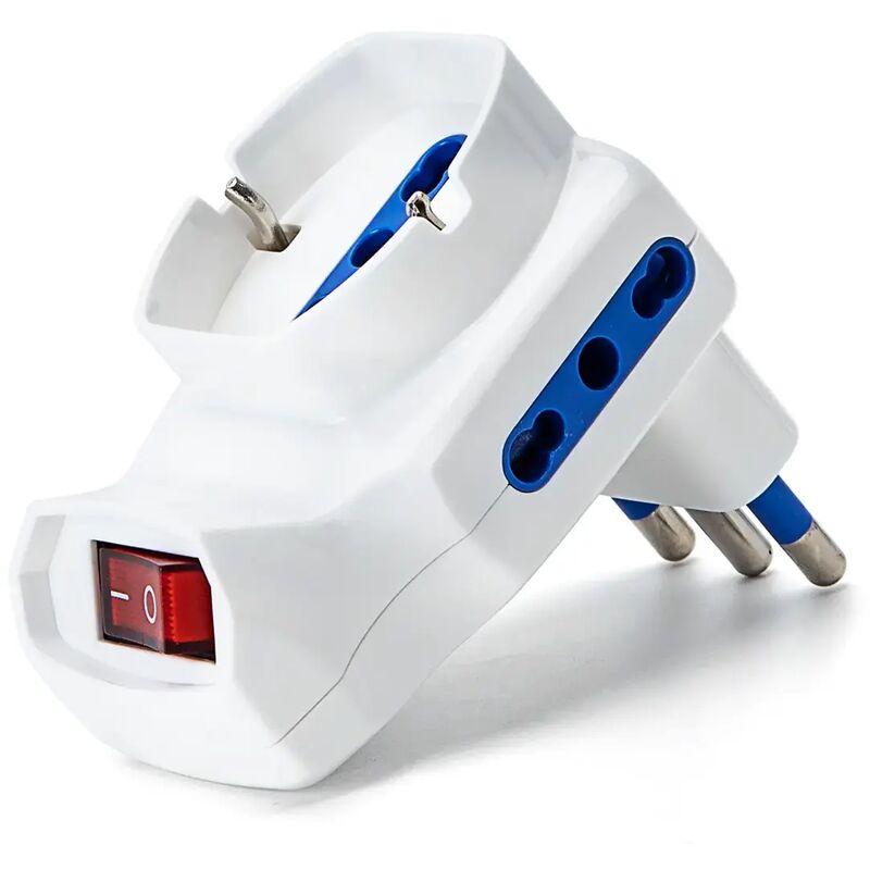 foto del prodotto tripla elettrica 3 prese bipasso 1 schuko con interruttore bianco
