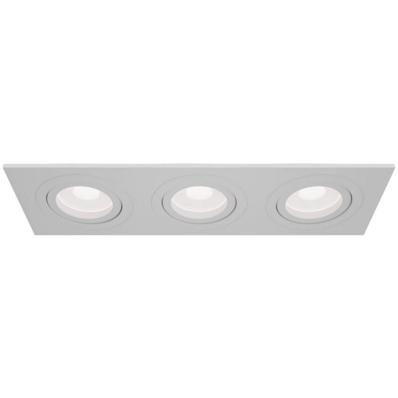 foto del prodotto triplo faretto da incasso moderno atom alluminio bianco 3 luci diffusori tessile