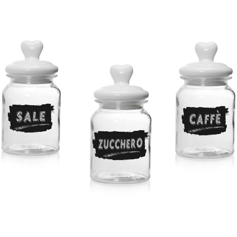 foto del prodotto tris barattoli in vetro con tappo in ceramica a cuore da 1000 ml 11x21 cm sale.zucchero e caff 