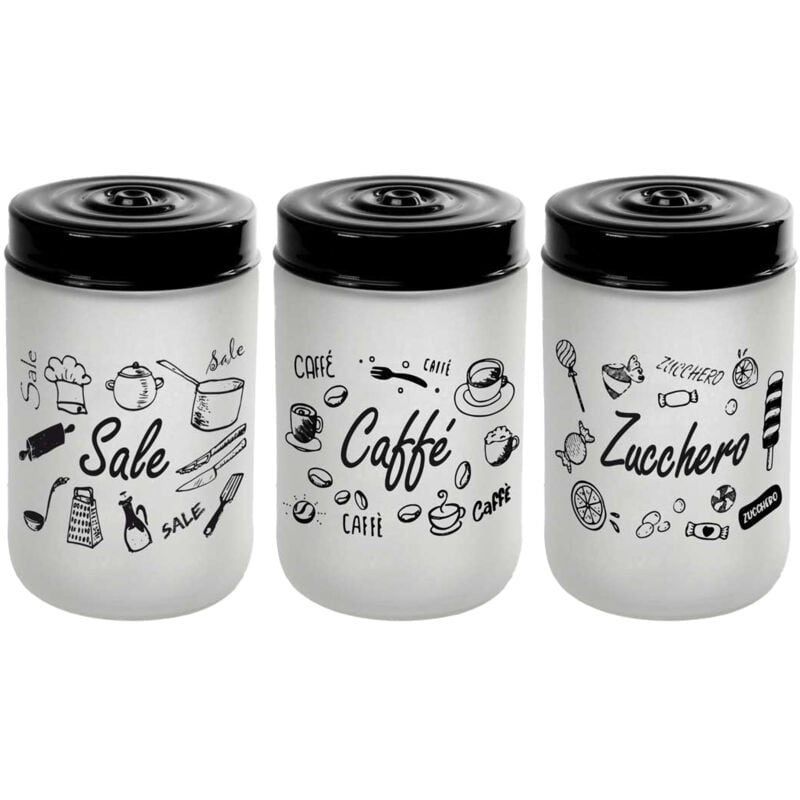 foto del prodotto tris barattoli in vetro satinato con top nero da 660 ml e 15cm maury s