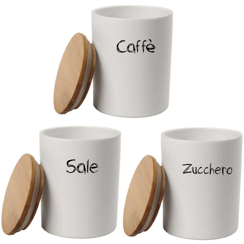foto del prodotto tris barattoli per zucchero tondi 10x13 cm con top in legno e chiusura ermetica ad incastro maury s
