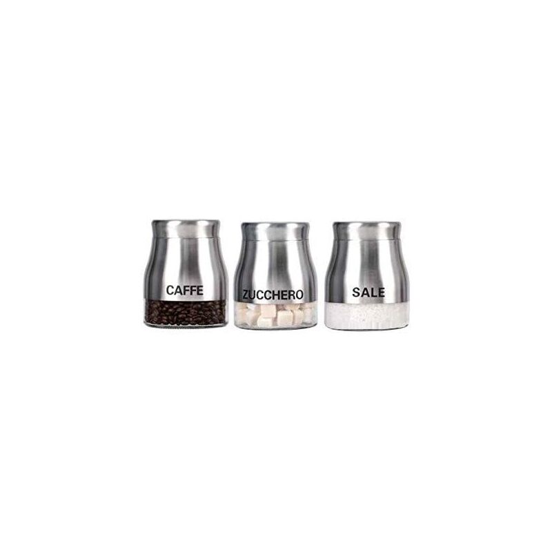 foto del prodotto tris di barattoli in acciaio inox sale zucchero e caff da 850 ml