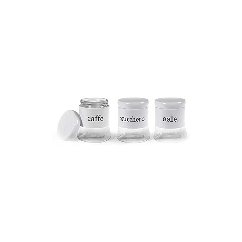 foto del prodotto tris di barattoli sale zucchero e caff in colore bianco 11 x 14 cm