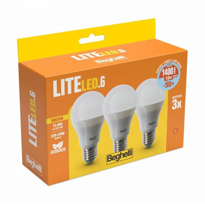 foto del prodotto tris lampadine liteled goccia 6500k