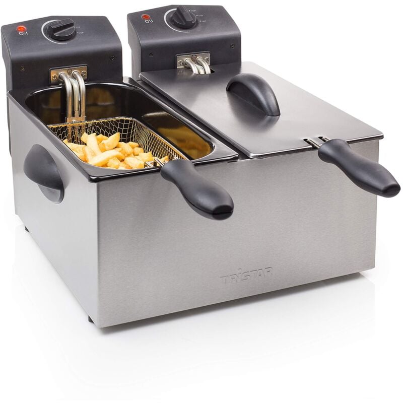 foto del prodotto tristar friggitrice doppia in acciaio inossidabile 6 litri, 2 x 1800 watt, con funzione zona fredda e livello di riscaldamento regolabile, fr 6937