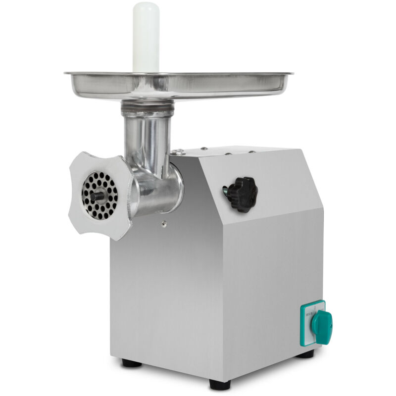foto del prodotto tritacarne elettrico, acciaio inox, 1100w, 220 kg h, taglia 12, professionale per la ristorazione, 2 vassoi di alimentazione, 4 dischi forati, 2