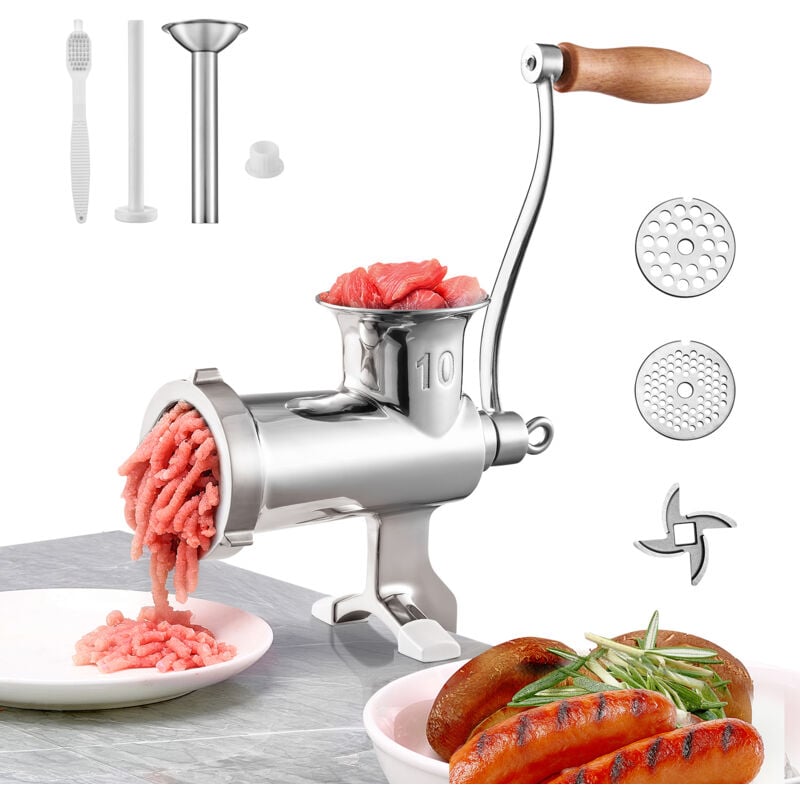foto del prodotto tritacarne manuale tritacarne manuale in acciaio inox con morsetto da tavolo, 2 piastre di macinazione e insaccatrice per salsicce perfetto per