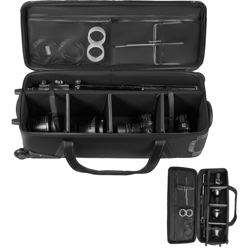 foto del prodotto trolley per fotocamera con ruote, 35,83 x 11,81 x 14 pollici 91 x 30 x 35,5 cm, borsa da trasporto imbottita con ruote, maniglia, cinghie, per