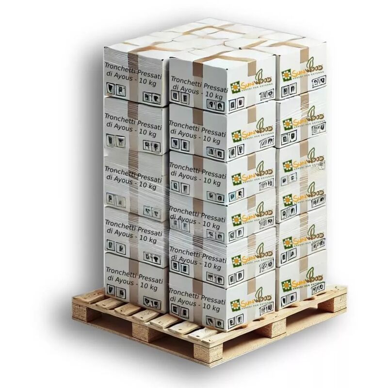foto del prodotto tronchetti da ardere in legno pressato 600 kg, 60 scatole da 10 kg