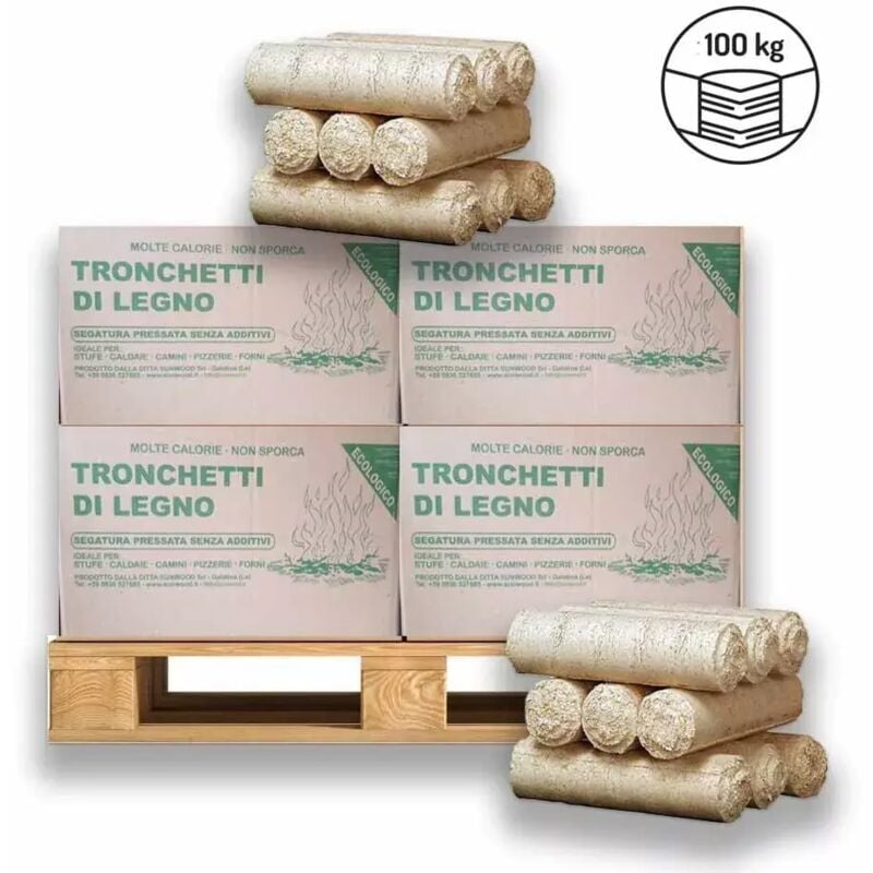 foto del prodotto tronchetti da ardere in legno pressato faggio abete 100 kg, made in italy