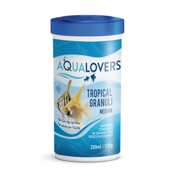 foto del prodotto tropical granuli aqualovers mangime completo per pesci d acquario piccoli e medi per pesci medi 120 gr 1 ordine scegli lo sconto bzr5 bzr20 200 punti fedelt 