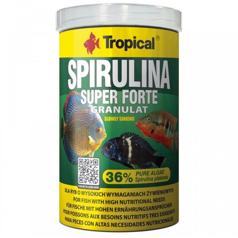 foto del prodotto tropical spirulina super forte granulat formato barattolo 36 di spirulina formato 1000 ml
