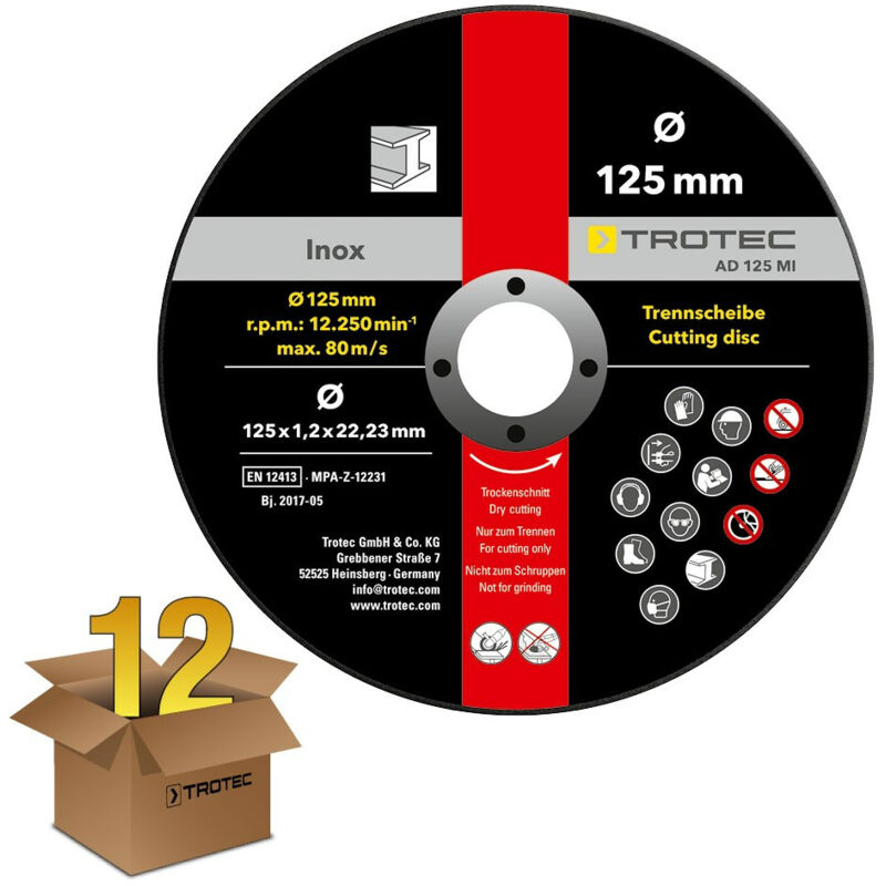 foto del prodotto trotec pacchetto risparmio da 12 dischi separatori per metallo inox ad 125 mi