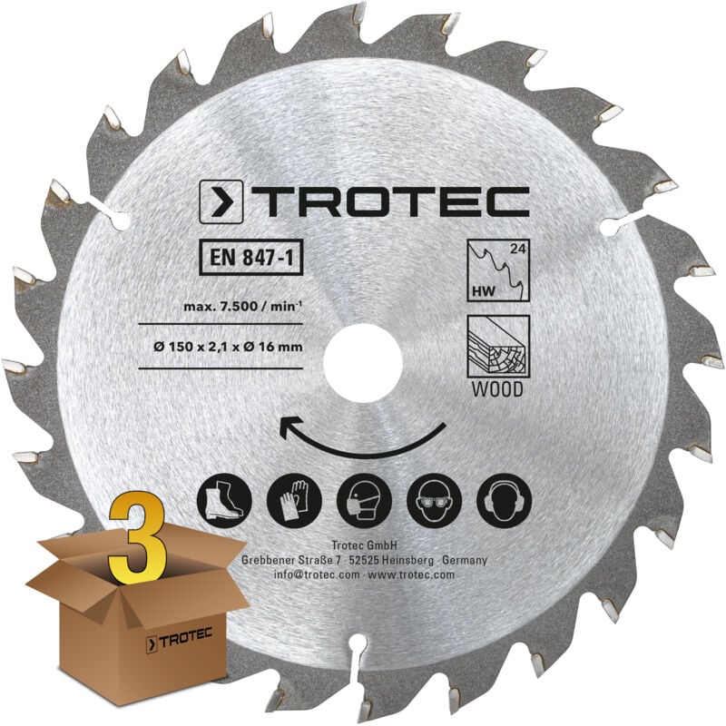 foto del prodotto trotec set di lame per seghe circolari per legno 150 mm 24 denti , 3 pezzi