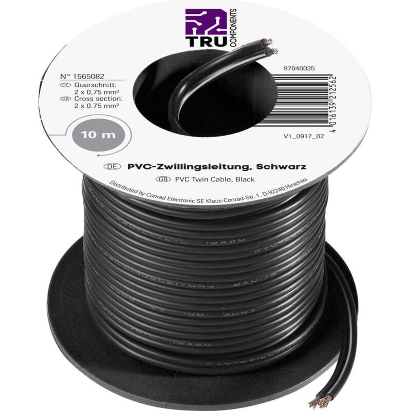 foto del prodotto tru components 1565082 cavo per cablaggi 2 x 0.75 mm nero 10 m