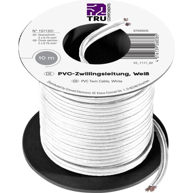 foto del prodotto tru components 1571331 cavo per cablaggi 2 x 0.75 mm bianco 10 m