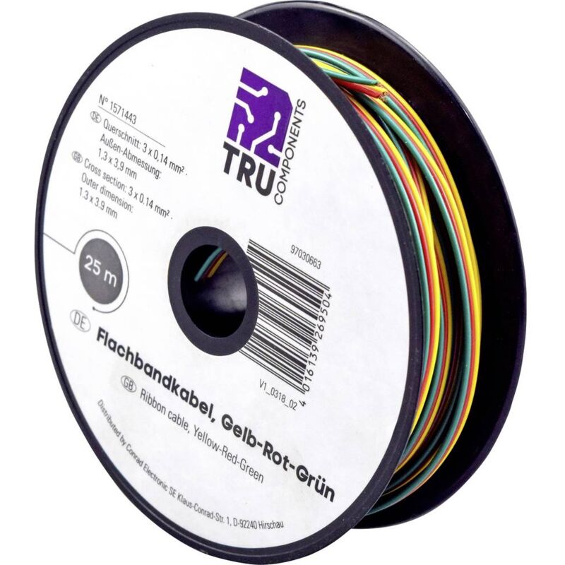 foto del prodotto tru components 1571443 cavo per cablaggi 3 x 0.14 mm giallo, rosso, verde 25 m