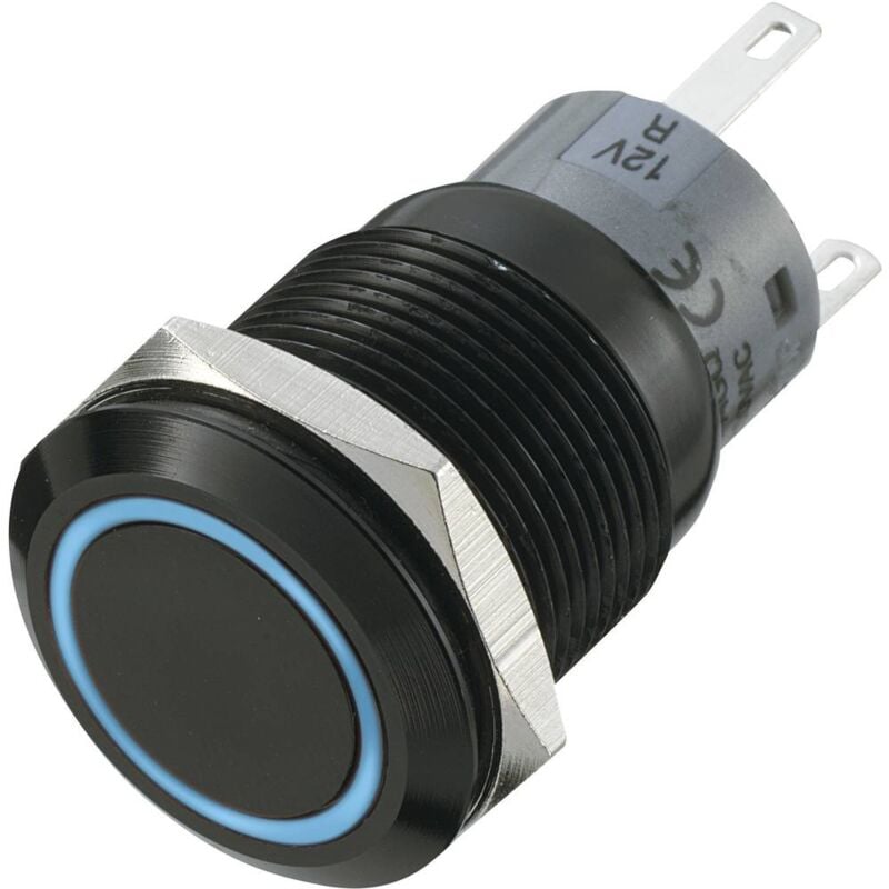 foto del prodotto tru components 702182 las1 agq 11e b pulsante antivandalo 250 v ac 5 a 1x off on momentaneo blu x l 22 mm x 37