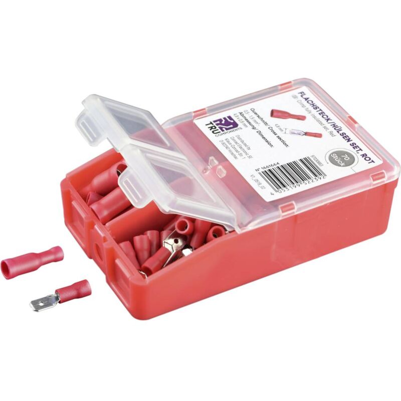 foto del prodotto tru components assortimento di capicorda a compressione 0.5 mm 1.5 mm rosso 140 pz. completamente isolato