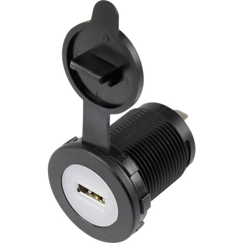 foto del prodotto tru components presa da incasso usb dotata di cappuccio di protezione antipolvere presa verticale 1 via, frontale tondo 36,8 mm, con