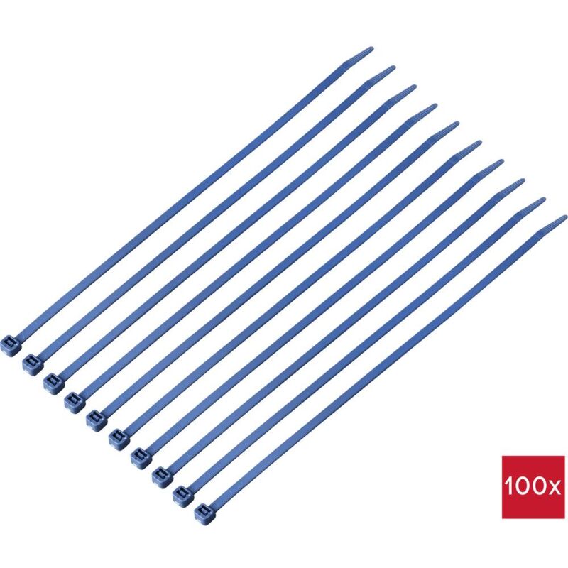 foto del prodotto tru components tc 12533356 fascetta per cavi 280 mm 4.8 mm blu metallo rilevabile 100 pz.