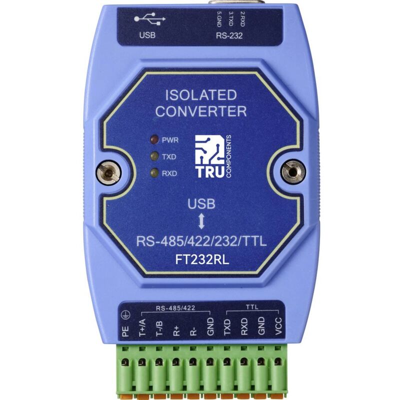 foto del prodotto tru components tc 12626056 tc e810 u15 convertitore seriale usb, rs 422, rs 485, sub d 9 3.3 v, 5 v 1 pz.