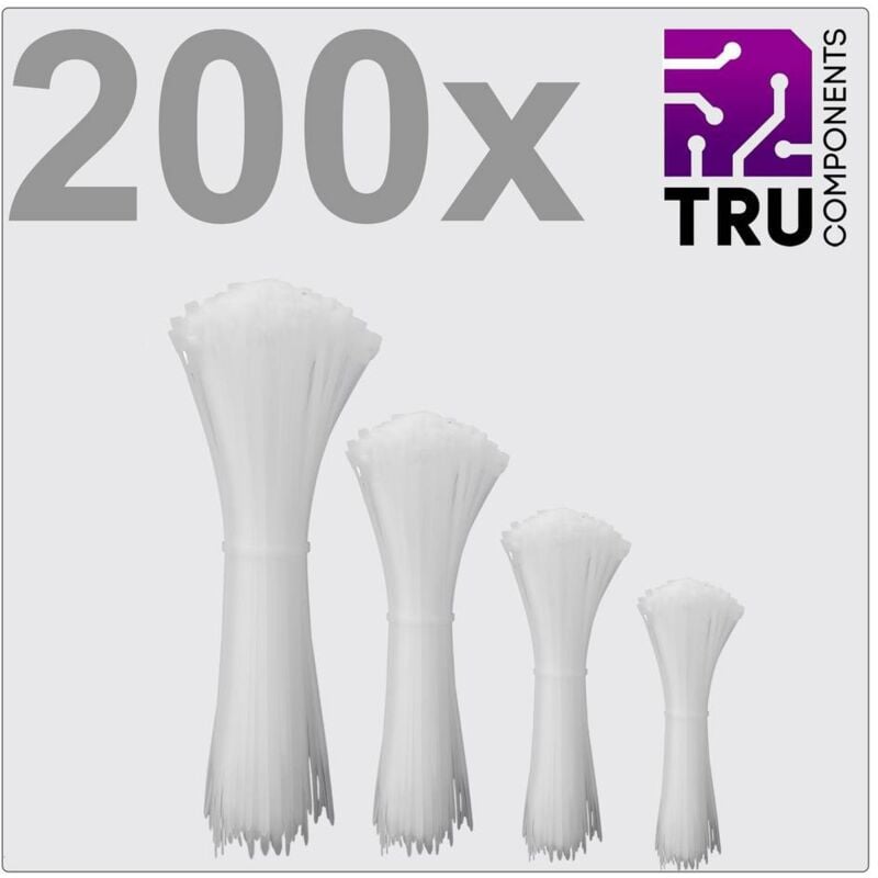 foto del prodotto tru components tc 12888556 t24ca071 fascetta per cavi 3.6 mm bianco stabilizzato ai raggi uv 200 pz.