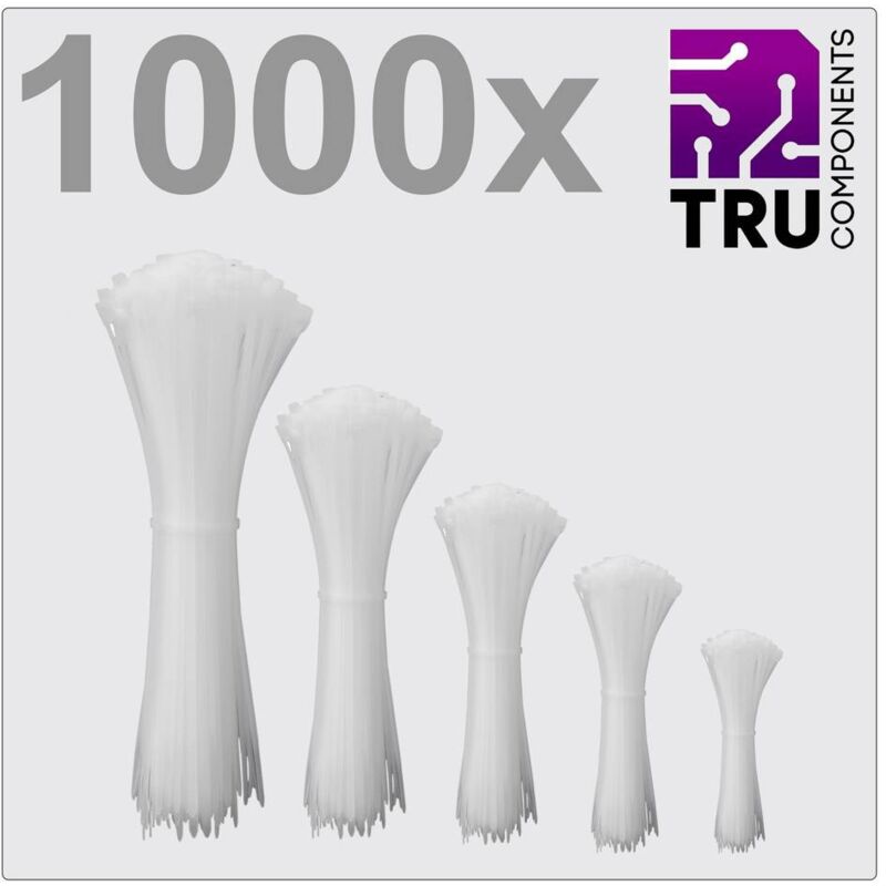 foto del prodotto tru components tc 12888564 t24ca073 fascetta per cavi 3.6 mm bianco stabilizzato ai raggi uv 1000 pz.