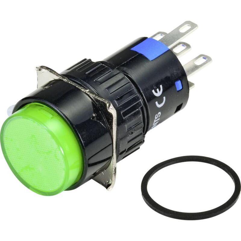 foto del prodotto tru components tc 9219056 interruttore a pressione illuminato 250 v ac 3 a 1 x off on permanente verde 18 mm ip65