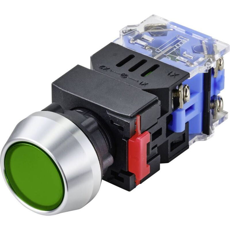 foto del prodotto tru components tc 9428124 las0 l 11z g 12v interuttore a pressione 250 v 5 a 1 x off on permanente verde ip40 1 pz.