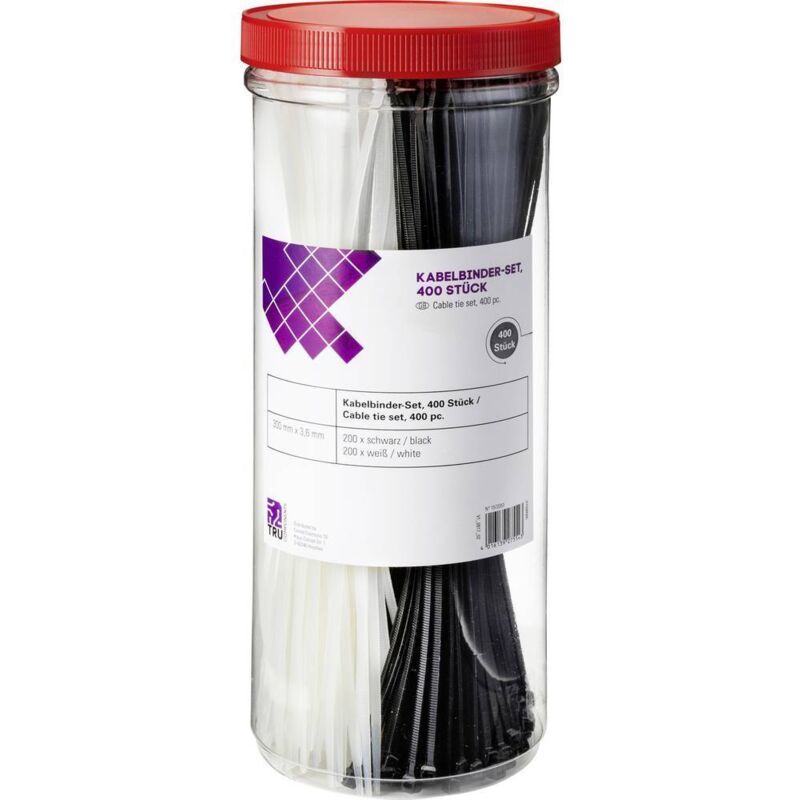 foto del prodotto tru components tc bt 300 3.6 nuvb fascetta per cavi 300 mm 3.6 mm naturale, nero resistente ai raggi uv 400 pz.