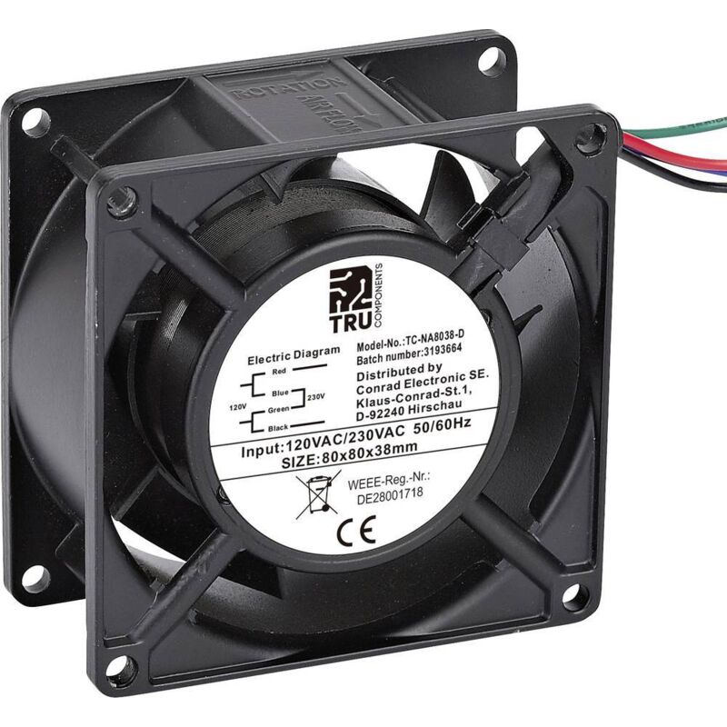 foto del prodotto tru components tc na8038 d ventola assiale 230 v ac, 120 v ac 85 m h l x l x a 80 x 80 x 38 mm