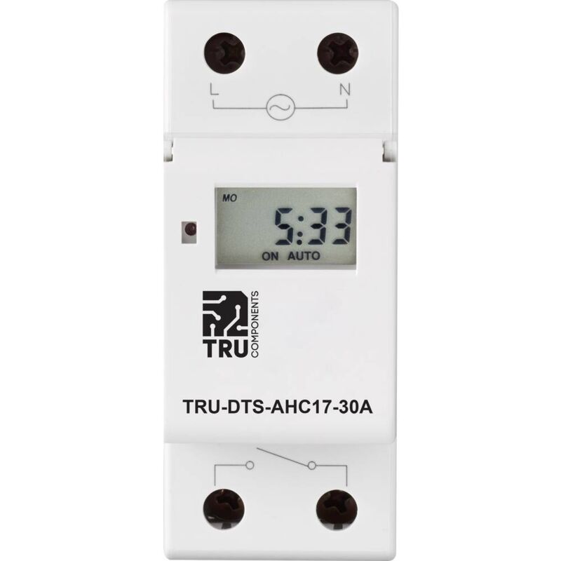 foto del prodotto tru components tru dts ahc17 30a temporizzatore per guida din tensione di funzionamento 230 v ac 1 scambio 30 a 250 v 