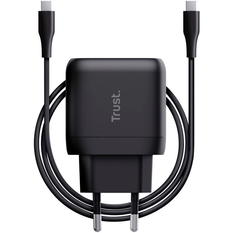 foto del prodotto trust caricabatterie compatto usb c da 45w con cavo usb c da 2 mt nero