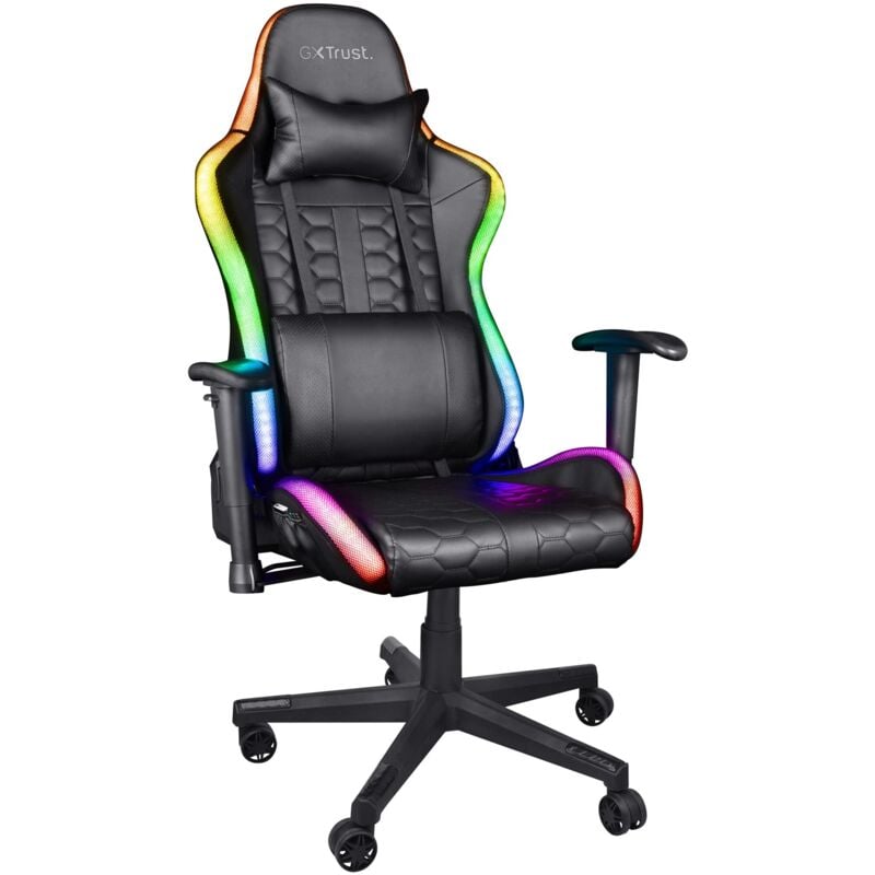 foto del prodotto trust gaming sedia da gaming illuminata led rgb gxt 716 rizza sedia pc ergonomica regolabile con 350 colori, totalmente girevole, con cuscini